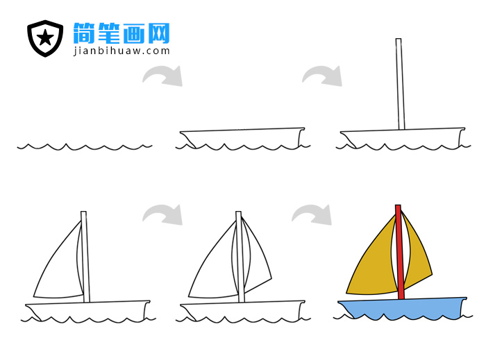 帆船簡筆畫的畫法步驟含上色