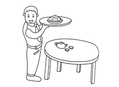餐廳服務員上菜的簡筆畫圖片