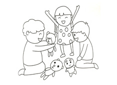 小位小朋友在一起玩玩具的簡筆畫圖片