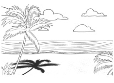 海邊沙灘椰樹簡筆畫圖片