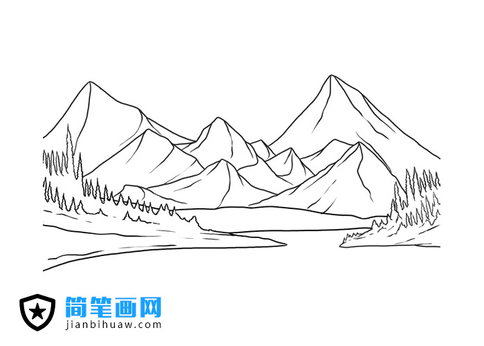 大山之間的簡筆畫圖片