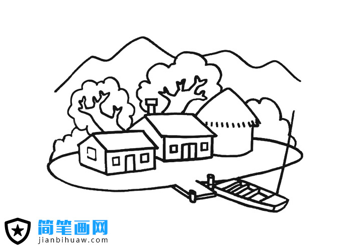 漁邊農家簡筆畫圖片