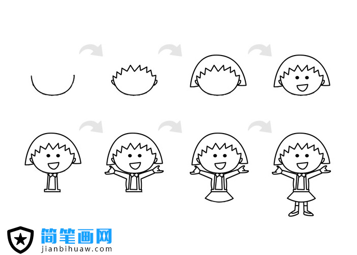櫻桃小丸子簡筆畫及上色圖片