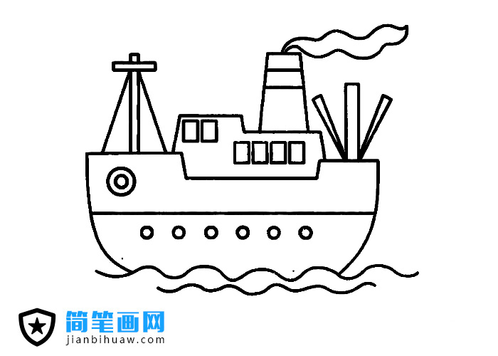 超大貨輪游輪船簡筆畫圖片