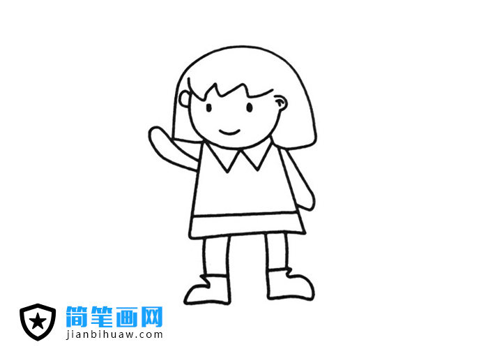 打招呼的小女孩簡筆畫圖片
