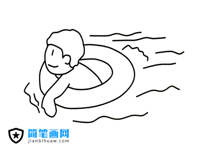 在水里游泳的小男孩簡筆畫圖片