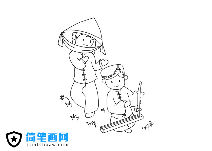 少數民族唱歌跳舞的簡筆畫圖片
