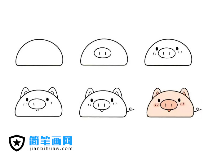 1個半圓就能畫出可愛的簡筆畫 -- 小豬