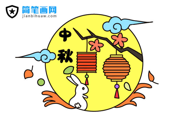 玉兔月亮燈籠中秋節簡筆畫圖片