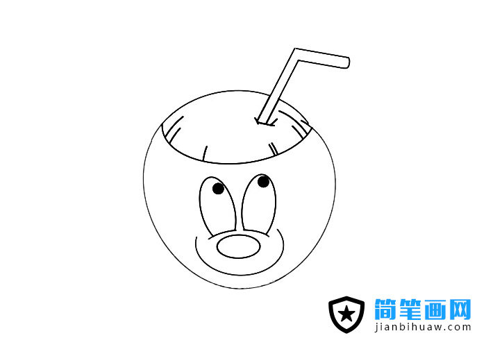 卡通椰子帶吸管的簡(jiǎn)筆畫(huà)圖片含上色