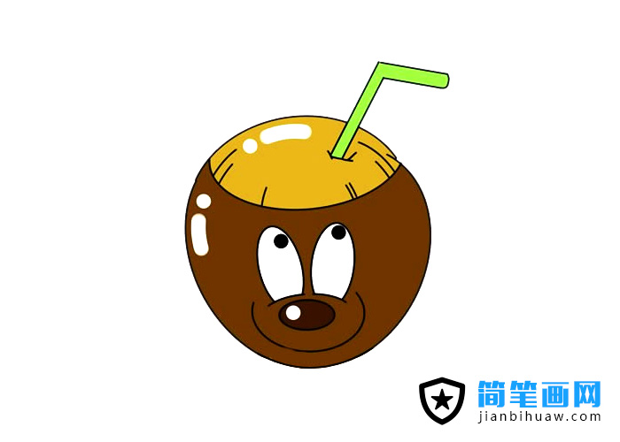 卡通椰子帶吸管的簡(jiǎn)筆畫(huà)圖片含上色