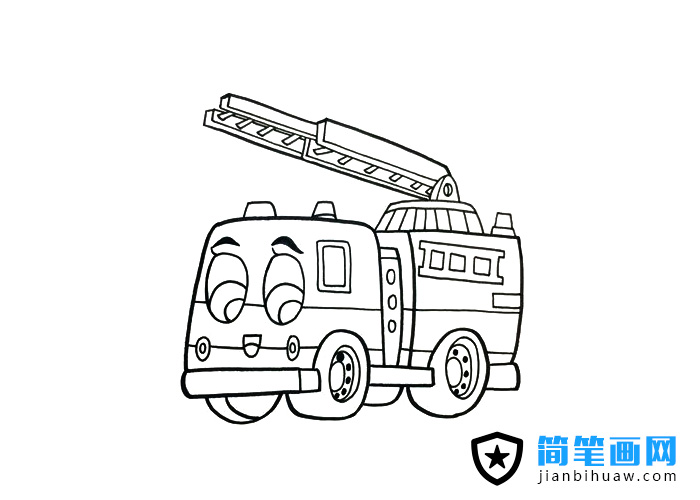 卡通119消防車(chē)簡(jiǎn)筆畫(huà)圖片含上色