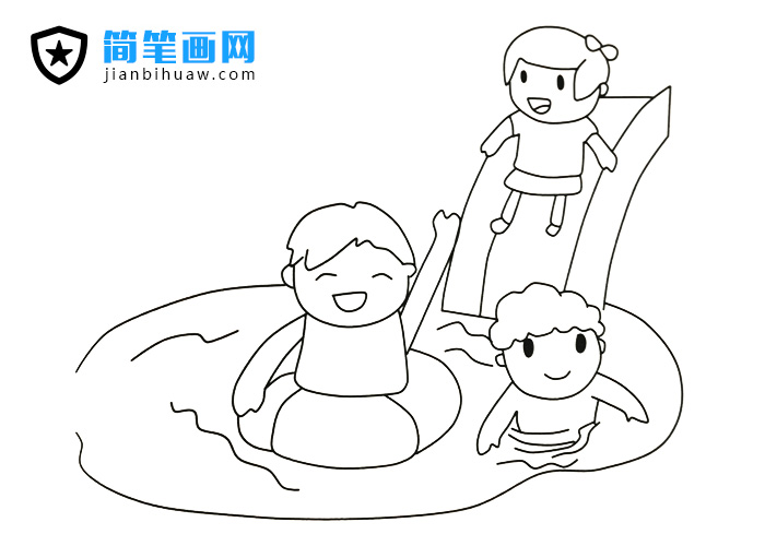 小朋友在游泳池游泳的簡筆畫圖片
