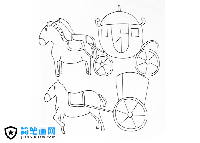 古代一群馬車簡筆畫圖片