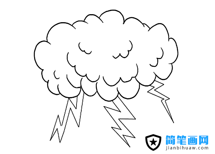 烏云閃電的簡筆畫圖片