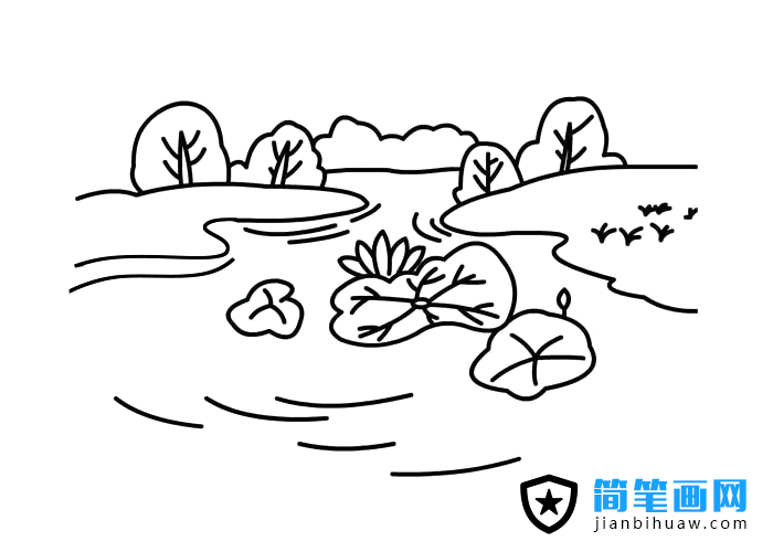 河水池塘簡筆畫圖片