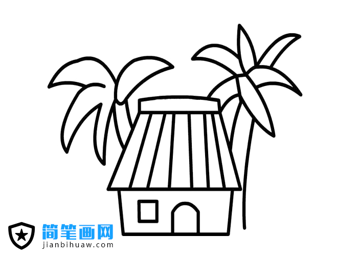 椰樹(shù)房屋風(fēng)景簡(jiǎn)筆畫(huà)