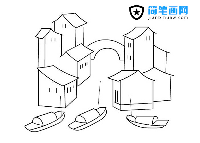 江南水鄉風景簡筆畫圖片