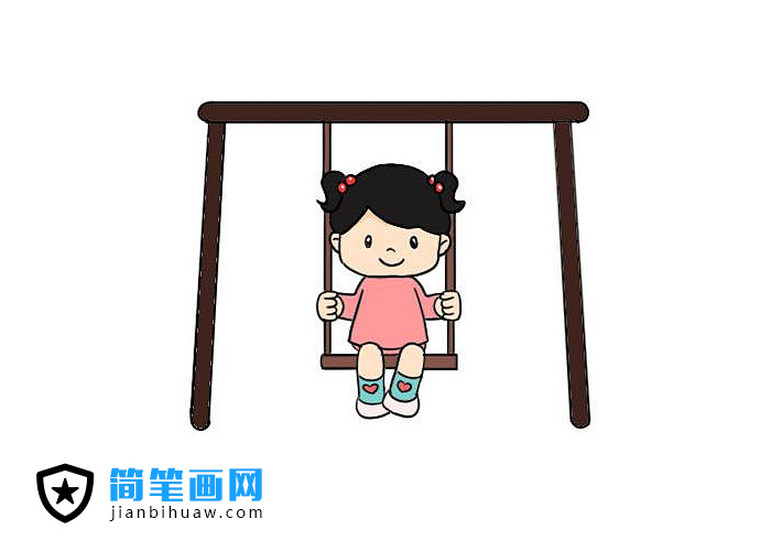 小女孩在蕩秋千的簡筆畫圖片