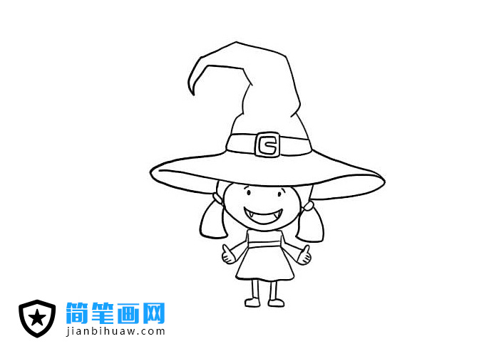 萬圣節小女巫服裝簡筆畫圖片