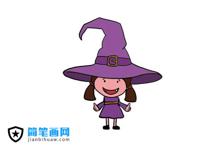 萬圣節小女巫服裝簡筆畫圖片