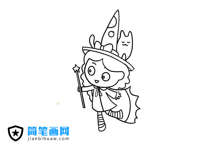 小魔女簡筆畫圖片含上色
