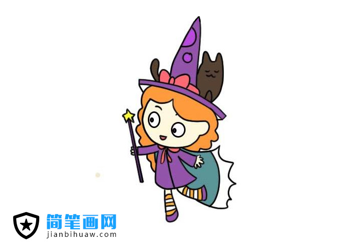 小魔女簡筆畫圖片含上色