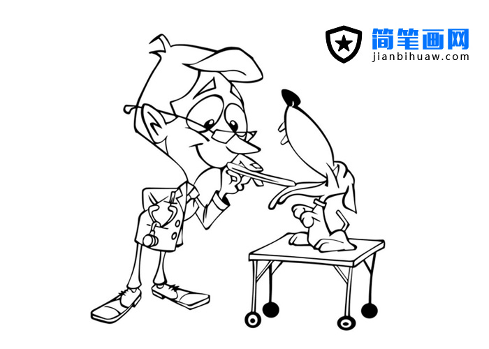 寵物醫生給狗狗看病的卡通簡筆畫圖片